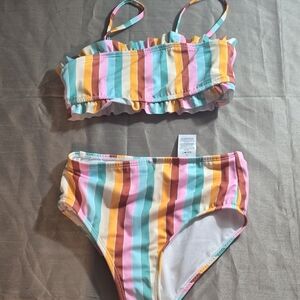 Wonder Nation Striped Kids Bikini - Pink, Yellow, Blue